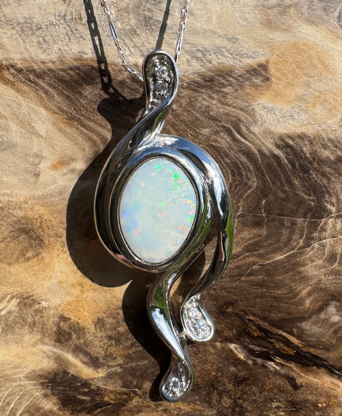 2.6ct Coober Pedy Opal Pendant Necklace ~ 'Wollemi Spectrum' | 925 Sterling Silver | Solid Australian Opal