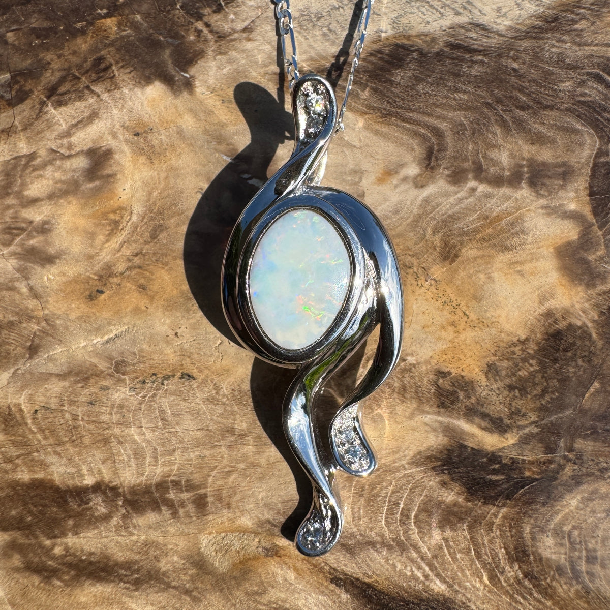 2.6ct Coober Pedy Opal Pendant Necklace ~ 'Wollemi Spectrum' | 925 Sterling Silver | Solid Australian Opal