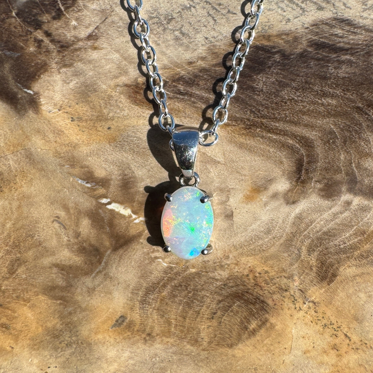 0.4ct Coober Pedy Opal Pendant Necklace ~ 'Perisher Frost' | 14ct White Gold | Solid Australian Opal