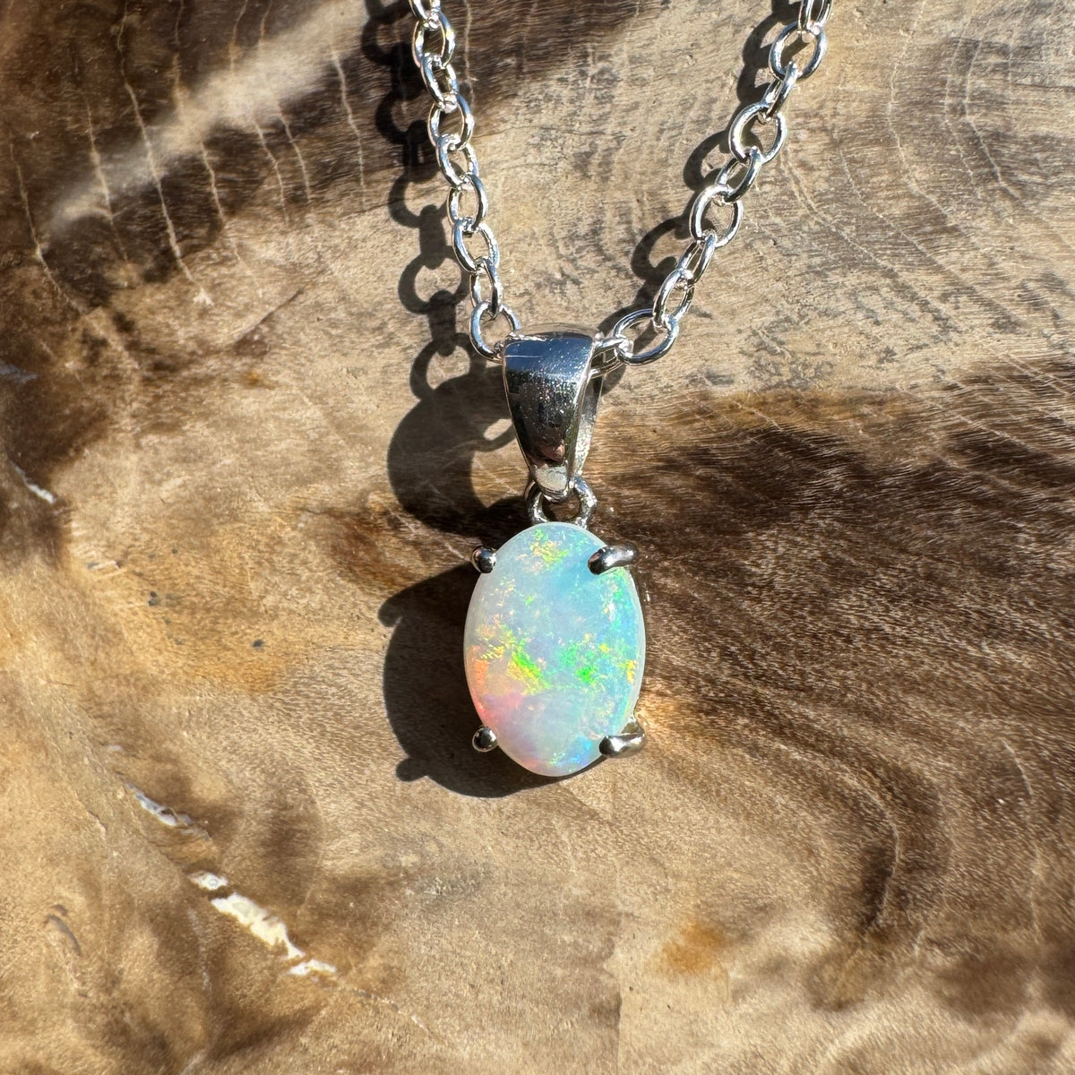 0.4ct Coober Pedy Opal Pendant Necklace ~ 'Perisher Frost' | 14ct White Gold | Solid Australian Opal