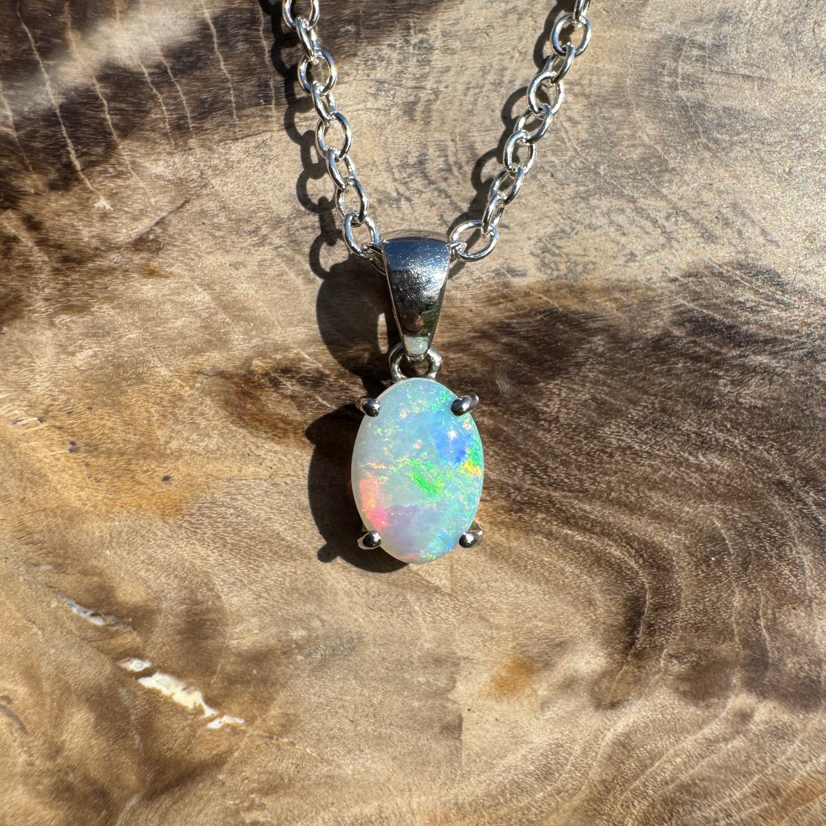 0.4ct Coober Pedy Opal Pendant Necklace ~ 'Perisher Frost' | 14ct White Gold | Solid Australian Opal