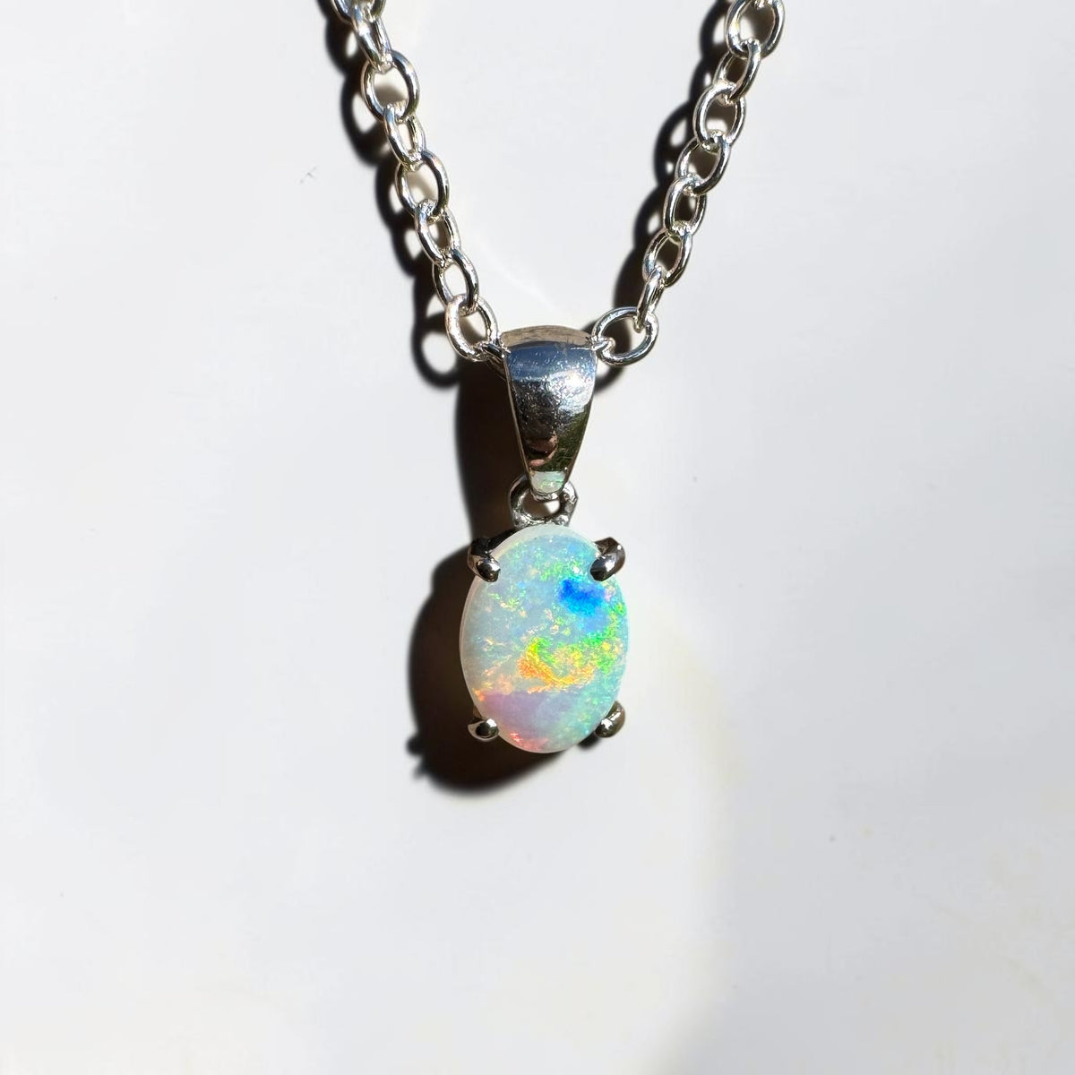 0.4ct Coober Pedy Opal Pendant Necklace ~ 'Perisher Frost' | 14ct White Gold | Solid Australian Opal