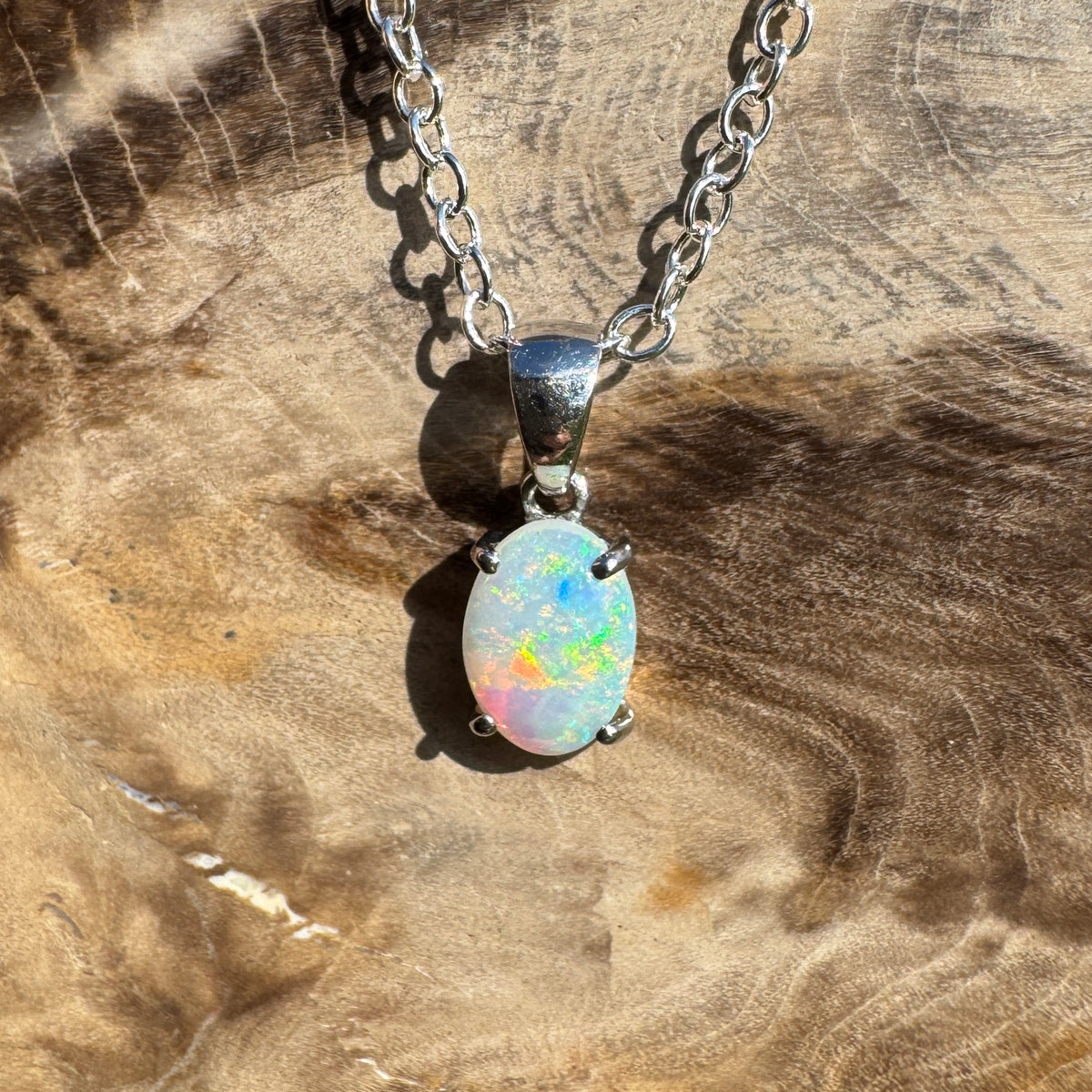0.4ct Coober Pedy Opal Pendant Necklace ~ 'Perisher Frost' | 14ct White Gold | Solid Australian Opal