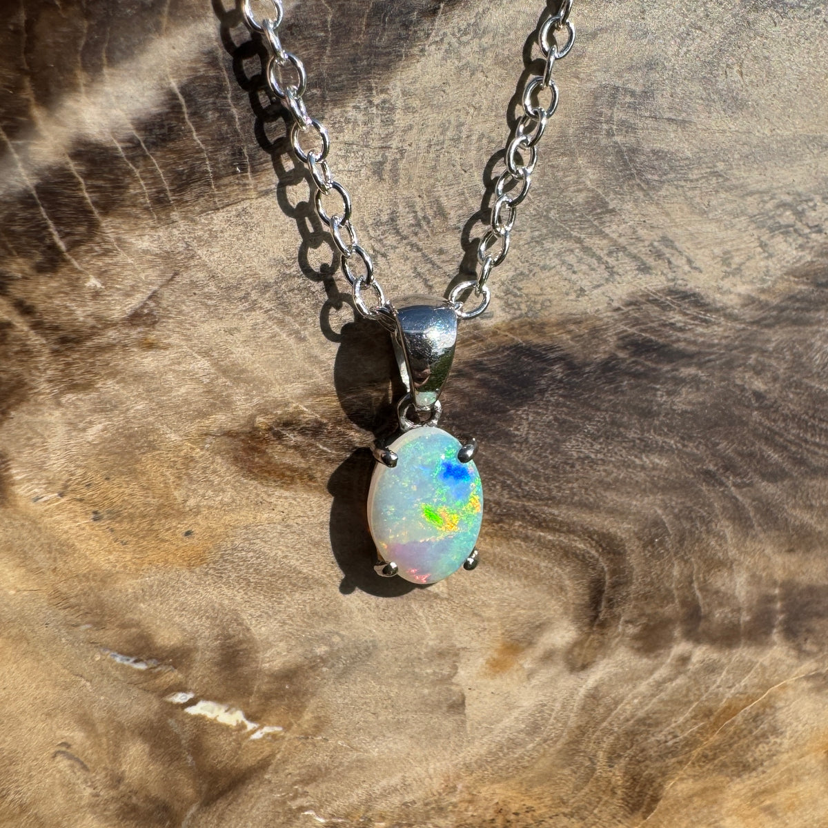 0.4ct Coober Pedy Opal Pendant Necklace ~ 'Perisher Frost' | 14ct White Gold | Solid Australian Opal