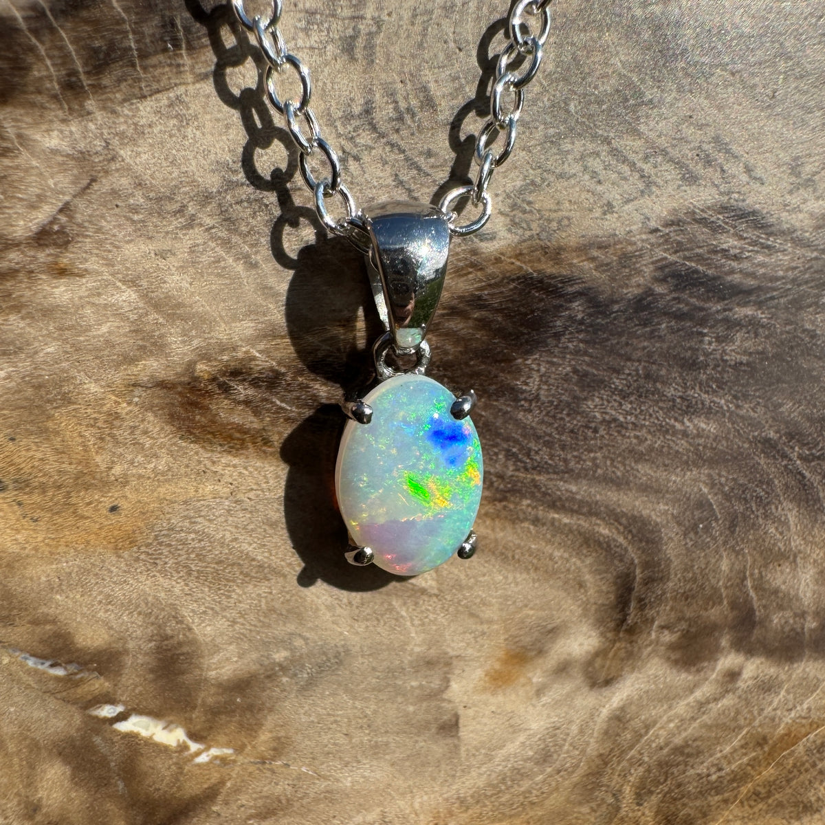 0.4ct Coober Pedy Opal Pendant Necklace ~ 'Perisher Frost' | 14ct White Gold | Solid Australian Opal