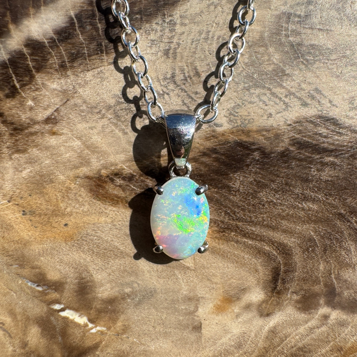 0.4ct Coober Pedy Opal Pendant Necklace ~ 'Perisher Frost' | 14ct White Gold | Solid Australian Opal