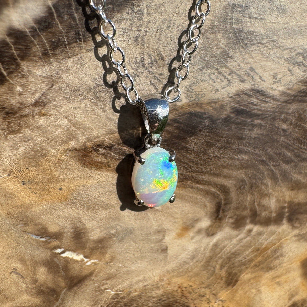 0.4ct Coober Pedy Opal Pendant Necklace ~ 'Perisher Frost' | 14ct White Gold | Solid Australian Opal