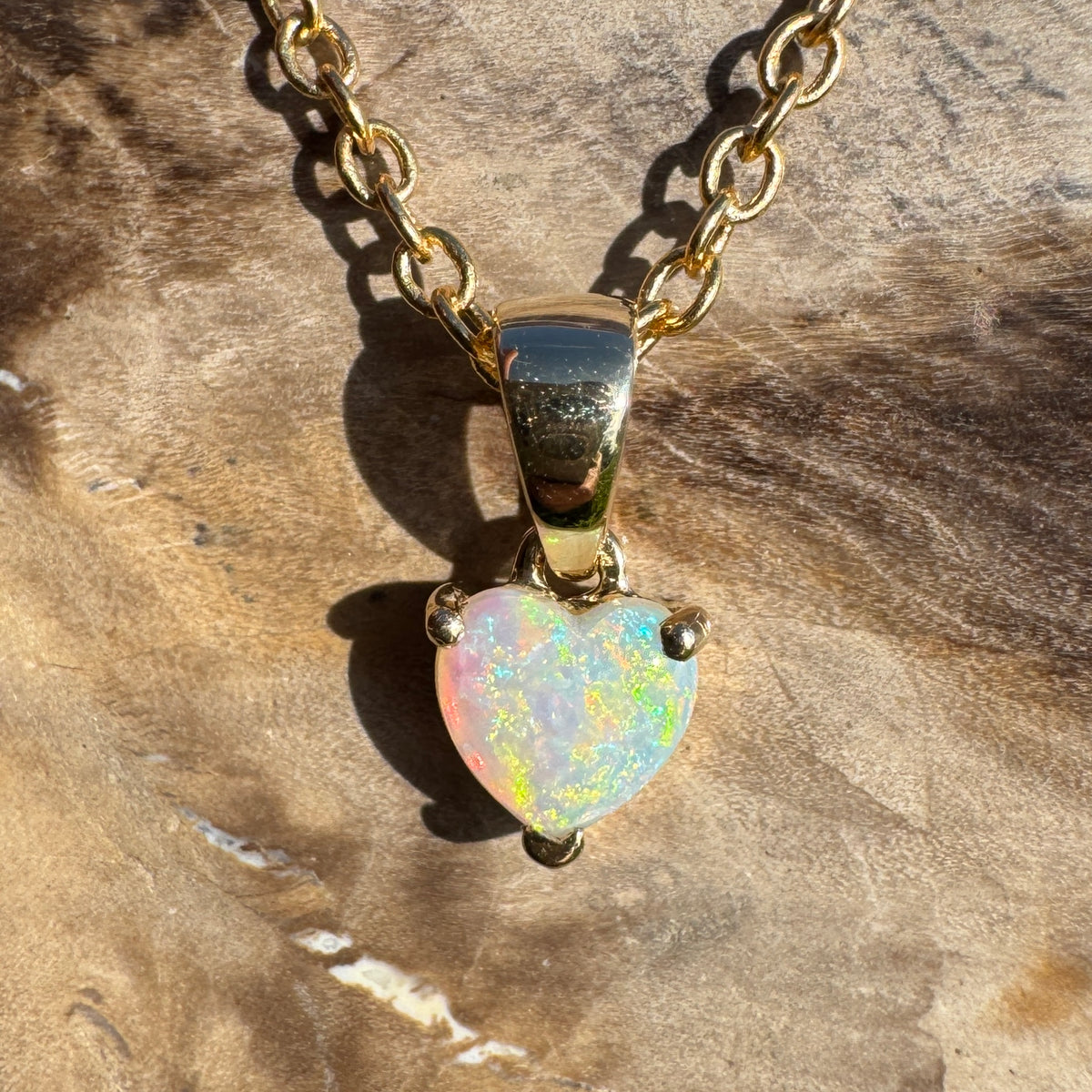 0.5ct Coober Pedy Opal Heart Pendant Necklace ~ 'Kiama Blowhole Blues' | 14ct Yellow Gold | Solid Australian Opal