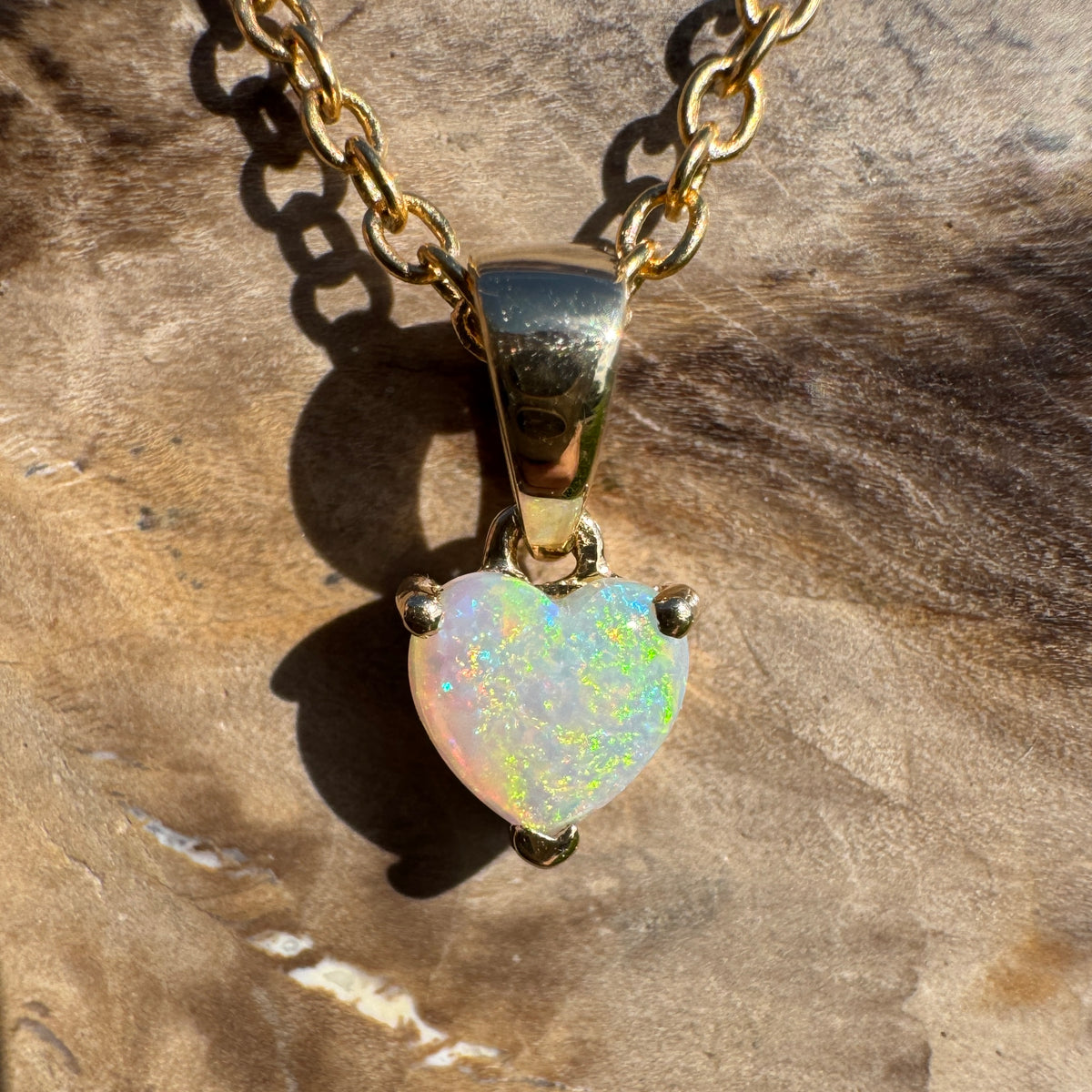 0.5ct Coober Pedy Opal Heart Pendant Necklace ~ 'Kiama Blowhole Blues' | 14ct Yellow Gold | Solid Australian Opal
