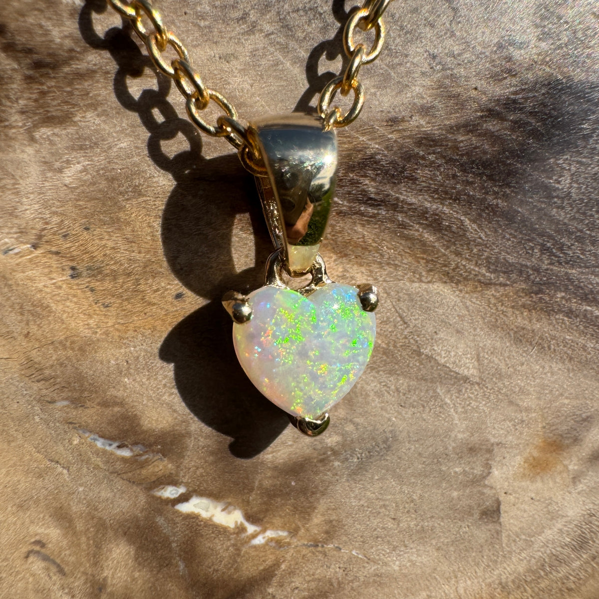 0.5ct Coober Pedy Opal Heart Pendant Necklace ~ 'Kiama Blowhole Blues' | 14ct Yellow Gold | Solid Australian Opal