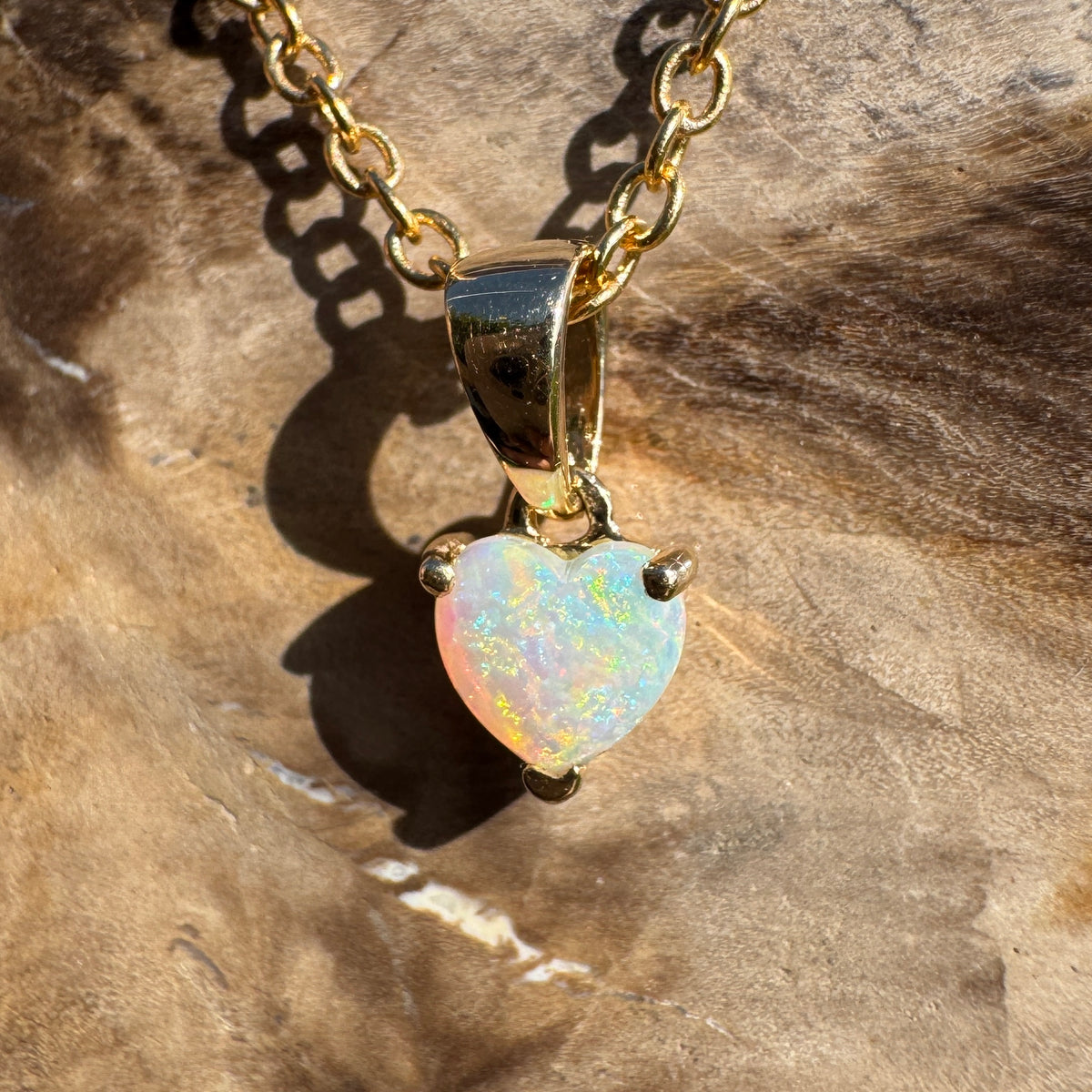 0.5ct Coober Pedy Opal Heart Pendant Necklace ~ 'Kiama Blowhole Blues' | 14ct Yellow Gold | Solid Australian Opal