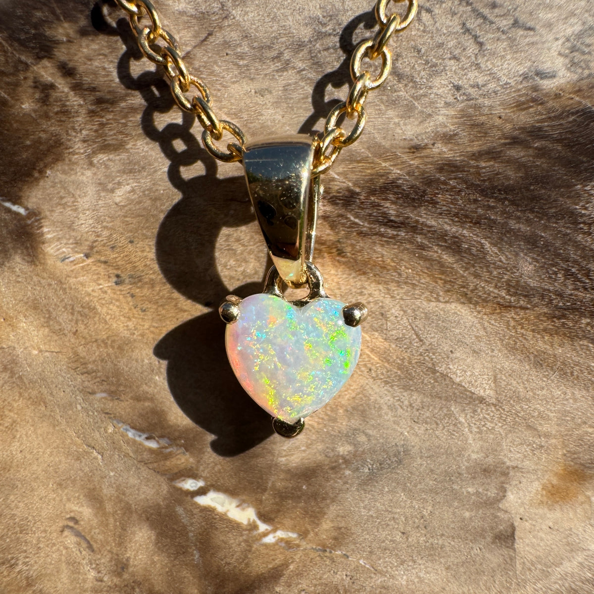 0.5ct Coober Pedy Opal Heart Pendant Necklace ~ 'Kiama Blowhole Blues' | 14ct Yellow Gold | Solid Australian Opal