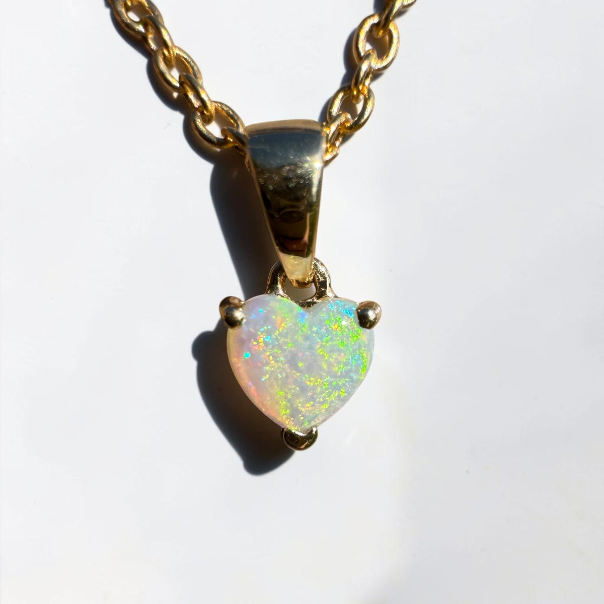 0.5ct Coober Pedy Opal Heart Pendant Necklace ~ 'Kiama Blowhole Blues' | 14ct Yellow Gold | Solid Australian Opal