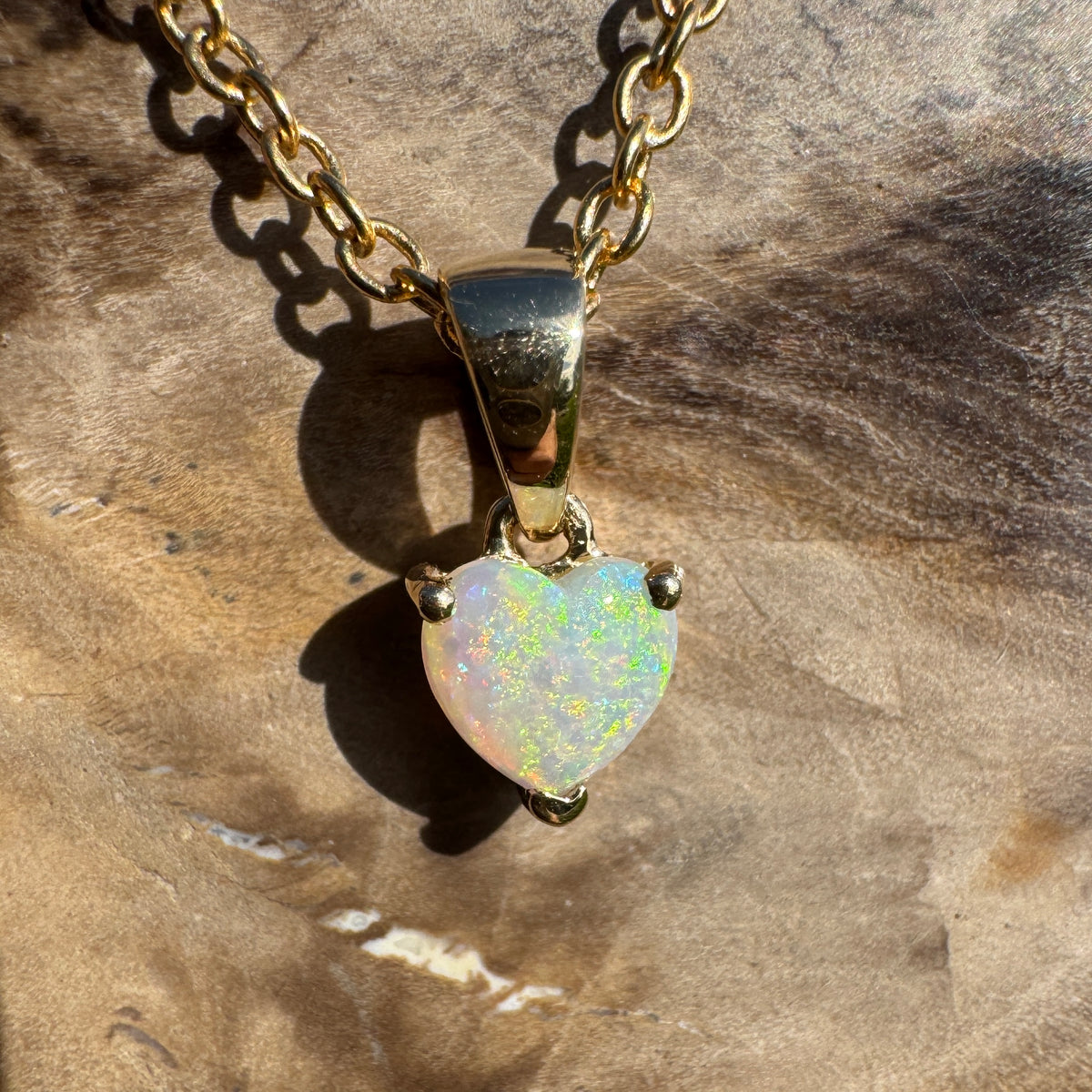 0.5ct Coober Pedy Opal Heart Pendant Necklace ~ 'Kiama Blowhole Blues' | 14ct Yellow Gold | Solid Australian Opal