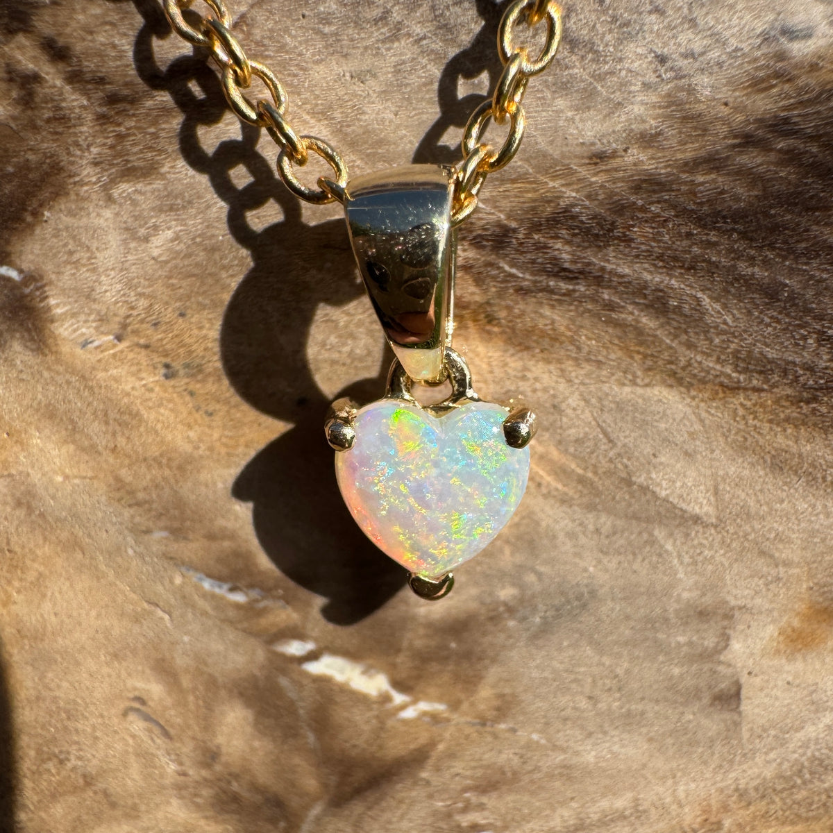 0.5ct Coober Pedy Opal Heart Pendant Necklace ~ 'Kiama Blowhole Blues' | 14ct Yellow Gold | Solid Australian Opal