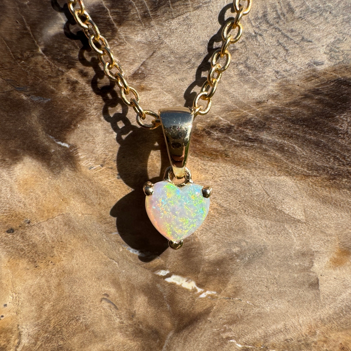 0.5ct Coober Pedy Opal Heart Pendant Necklace ~ 'Kiama Blowhole Blues' | 14ct Yellow Gold | Solid Australian Opal