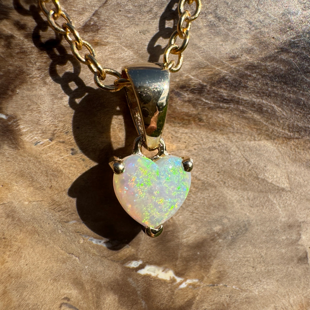 0.5ct Coober Pedy Opal Heart Pendant Necklace ~ 'Kiama Blowhole Blues' | 14ct Yellow Gold | Solid Australian Opal