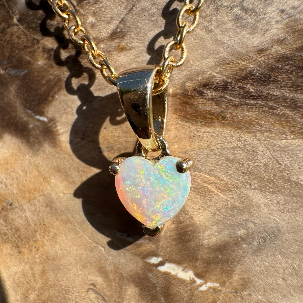 0.5ct Coober Pedy Opal Heart Pendant Necklace ~ 'Kiama Blowhole Blues' | 14ct Yellow Gold | Solid Australian Opal