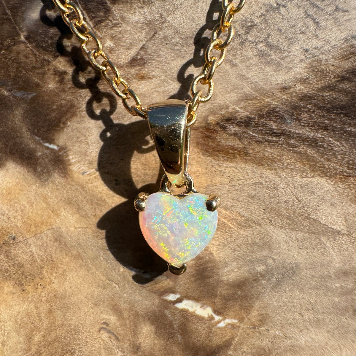 0.5ct Coober Pedy Opal Heart Pendant Necklace ~ 'Kiama Blowhole Blues' | 14ct Yellow Gold | Solid Australian Opal