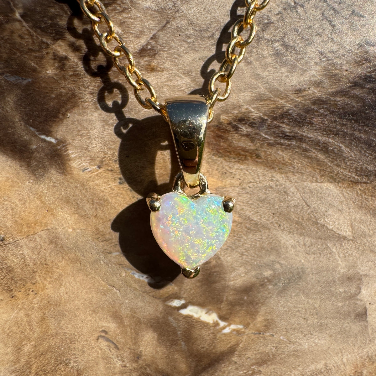 0.5ct Coober Pedy Opal Heart Pendant Necklace ~ 'Kiama Blowhole Blues' | 14ct Yellow Gold | Solid Australian Opal