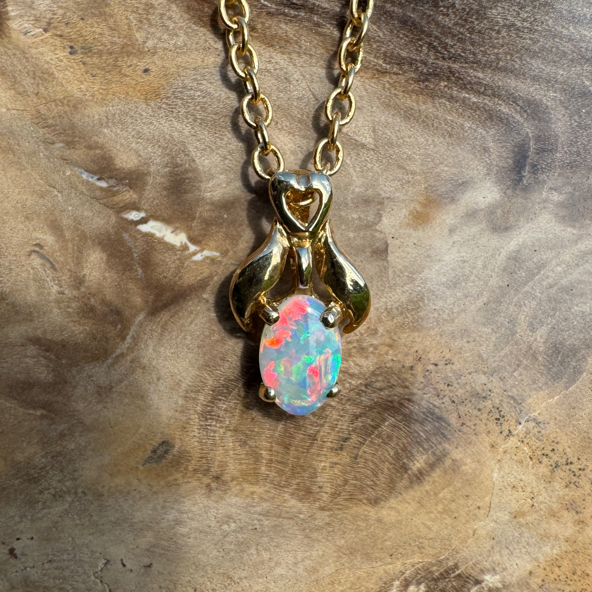0.3ct Coober Pedy Opal Pendant Necklace ~ 'Cape York Firelight' | 14ct Yellow Gold | Solid Australian Opal
