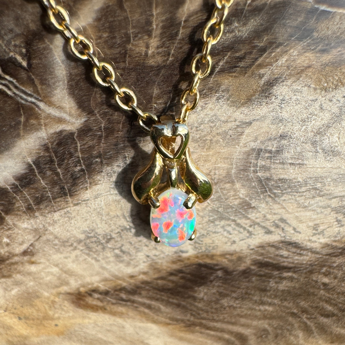 0.3ct Coober Pedy Opal Pendant Necklace ~ 'Cape York Firelight' | 14ct Yellow Gold | Solid Australian Opal