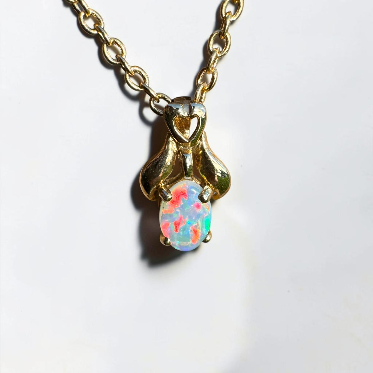 0.3ct Coober Pedy Opal Pendant Necklace ~ 'Cape York Firelight' | 14ct Yellow Gold | Solid Australian Opal