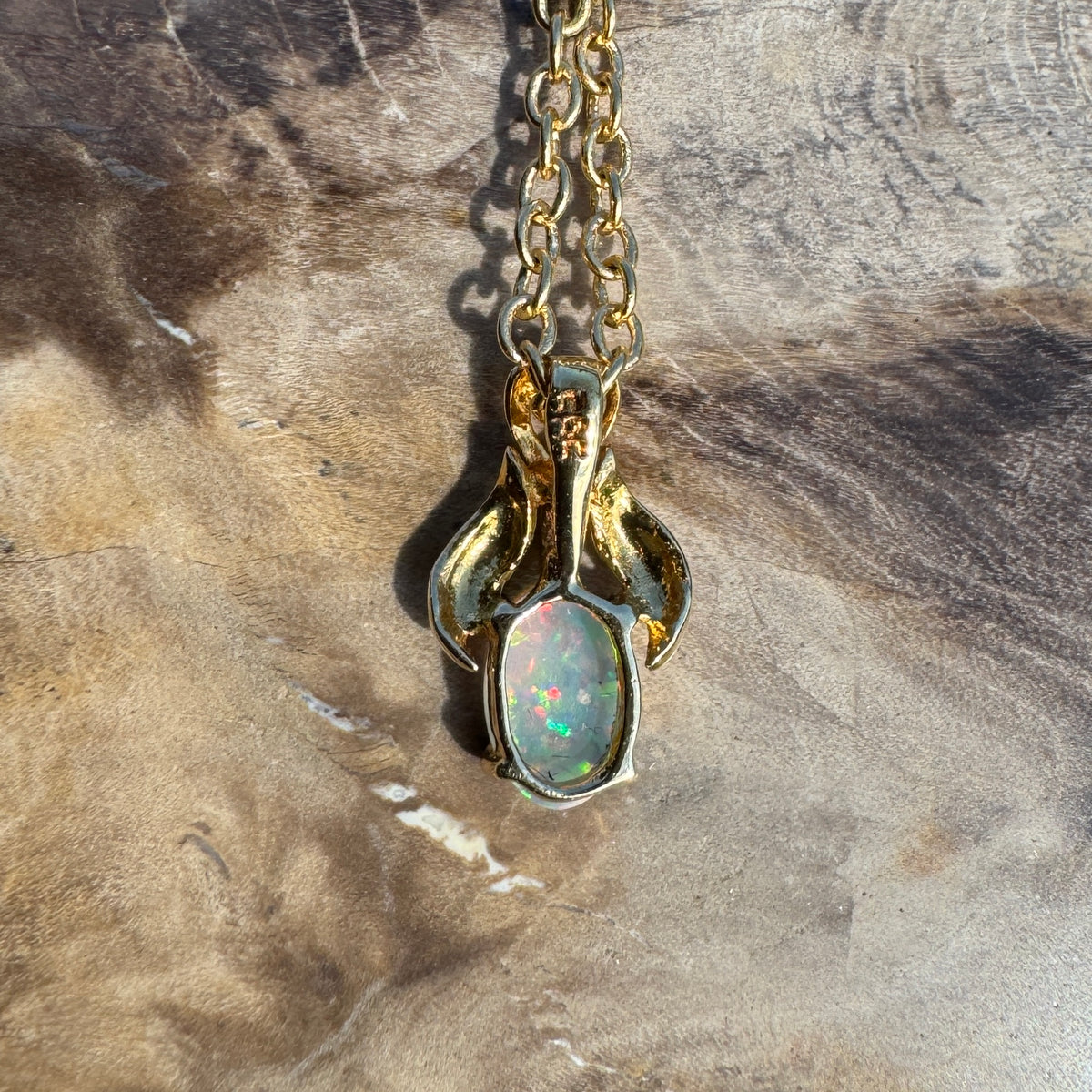 0.3ct Coober Pedy Opal Pendant Necklace ~ 'Cape York Firelight' | 14ct Yellow Gold | Solid Australian Opal