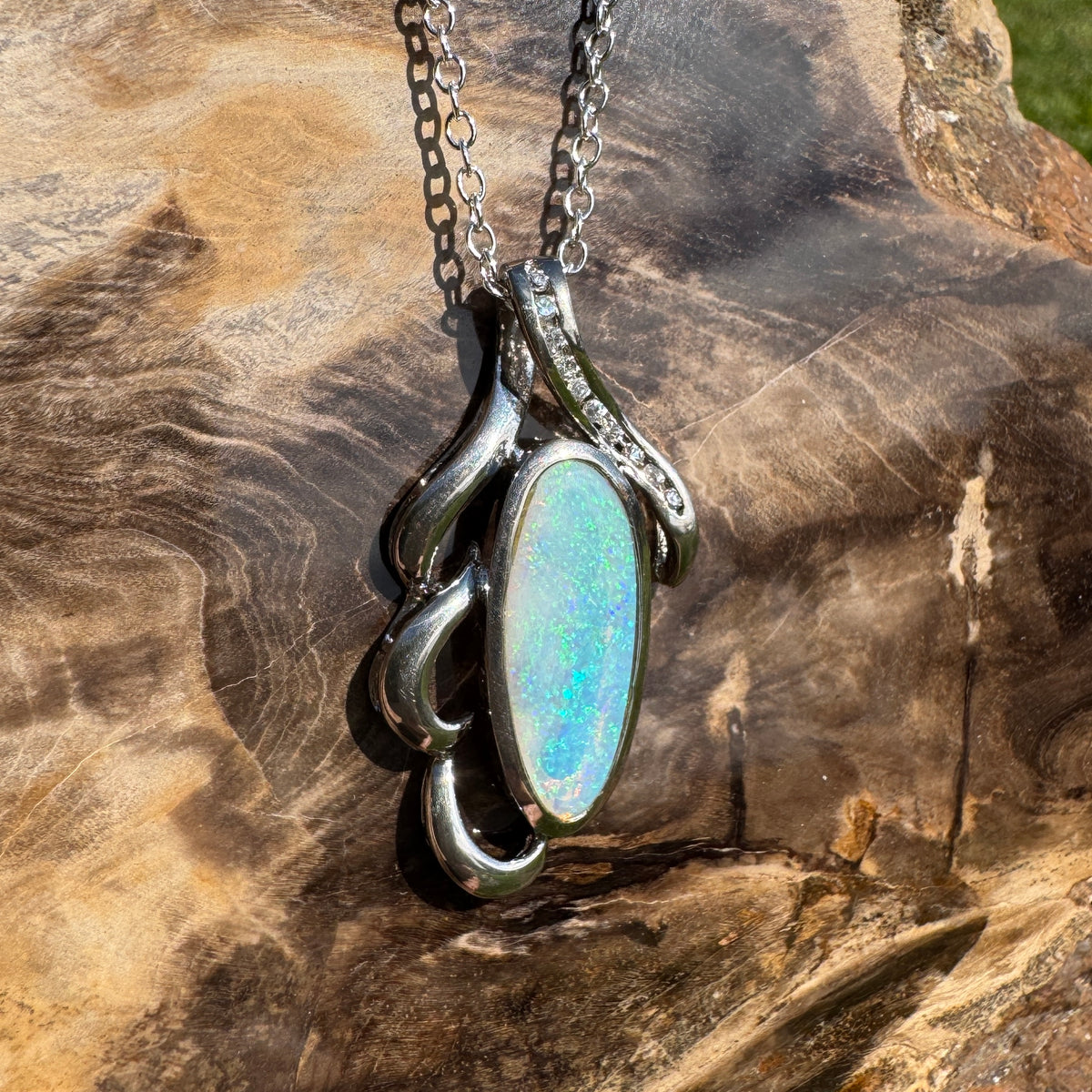 2.2ct Coober Pedy Crystal Opal Pendant Necklace ~ 'Jenolan Blues' | 925 Sterling Silver | Solid Australian Opal