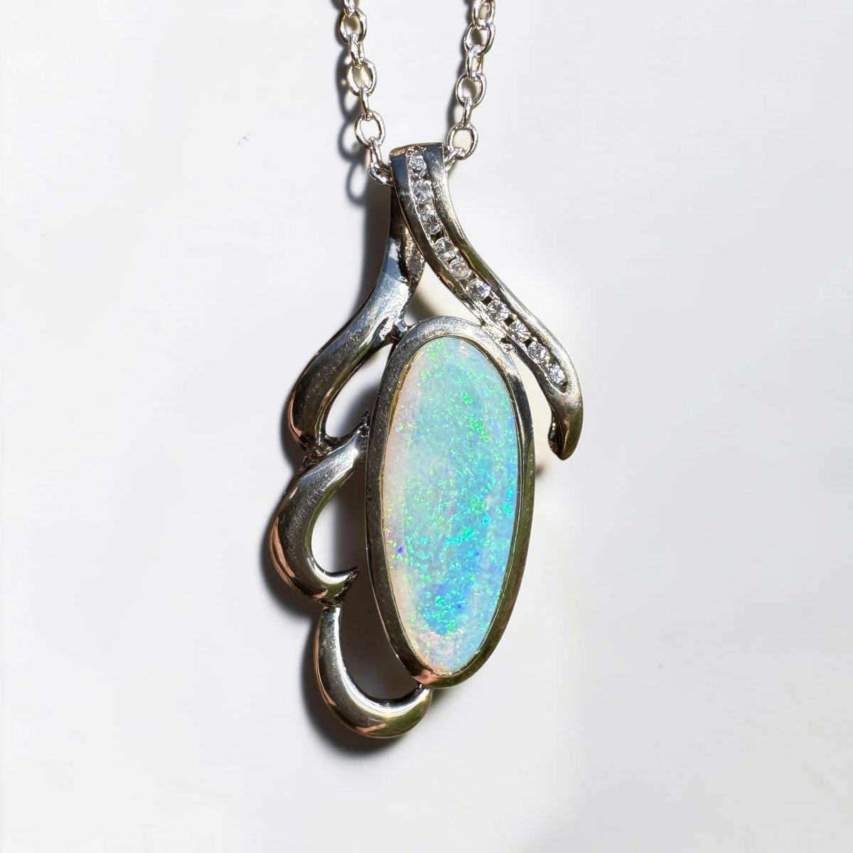 2.2ct Coober Pedy Crystal Opal Pendant Necklace ~ 'Jenolan Blues' | 925 Sterling Silver | Solid Australian Opal