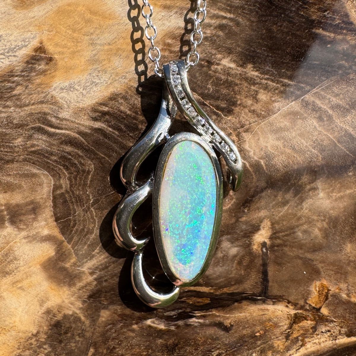 2.2ct Coober Pedy Crystal Opal Pendant Necklace ~ 'Jenolan Blues' | 925 Sterling Silver | Solid Australian Opal