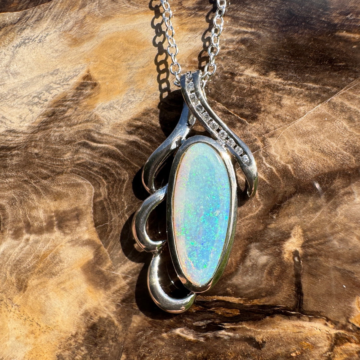 2.2ct Coober Pedy Crystal Opal Pendant Necklace ~ 'Jenolan Blues' | 925 Sterling Silver | Solid Australian Opal