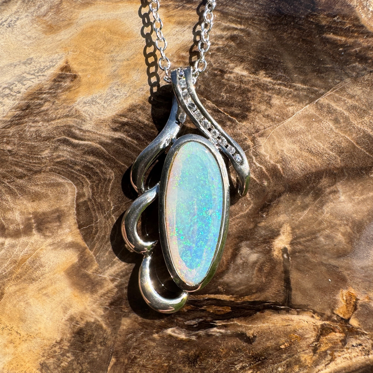 2.2ct Coober Pedy Crystal Opal Pendant Necklace ~ 'Jenolan Blues' | 925 Sterling Silver | Solid Australian Opal