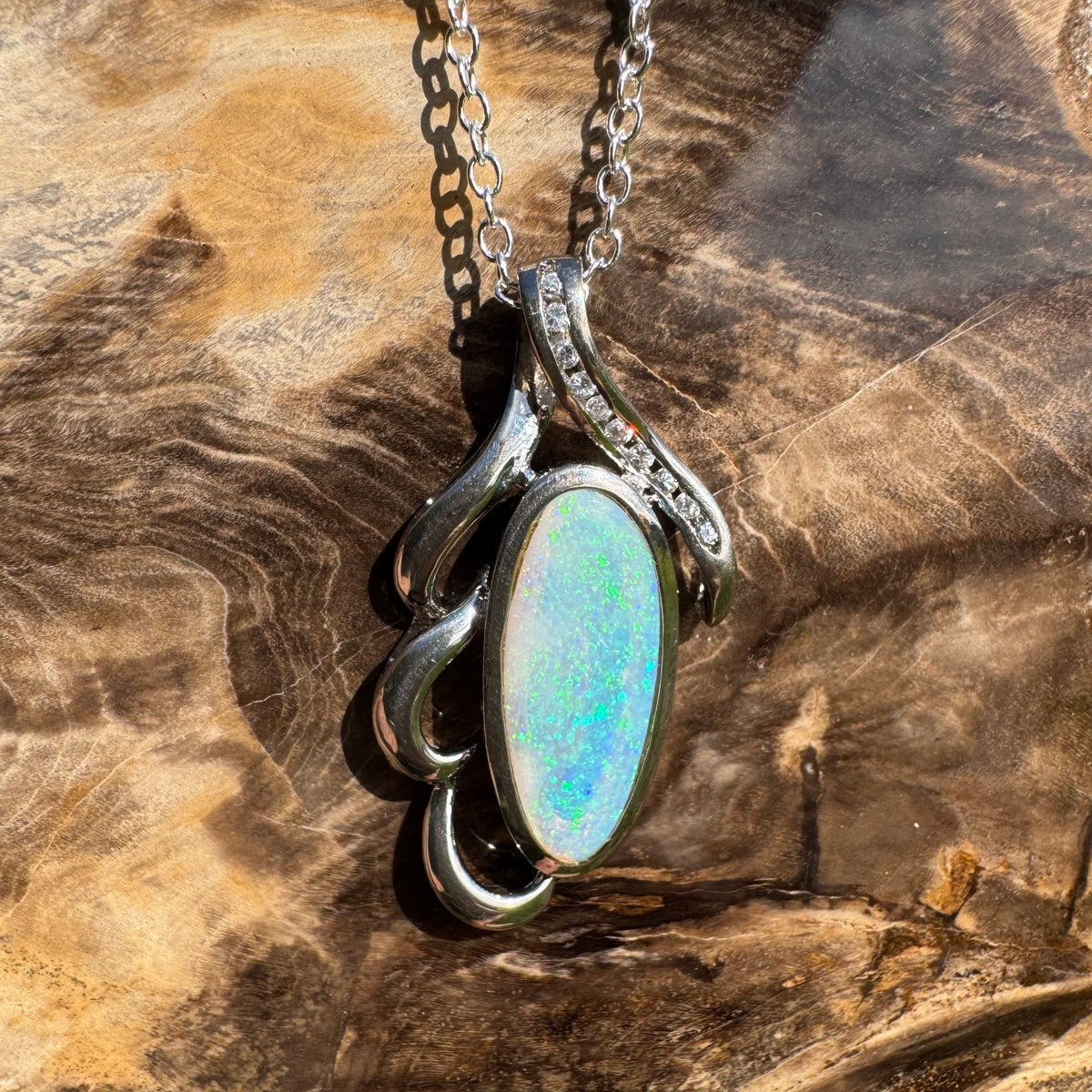 2.2ct Coober Pedy Crystal Opal Pendant Necklace ~ 'Jenolan Blues' | 925 Sterling Silver | Solid Australian Opal