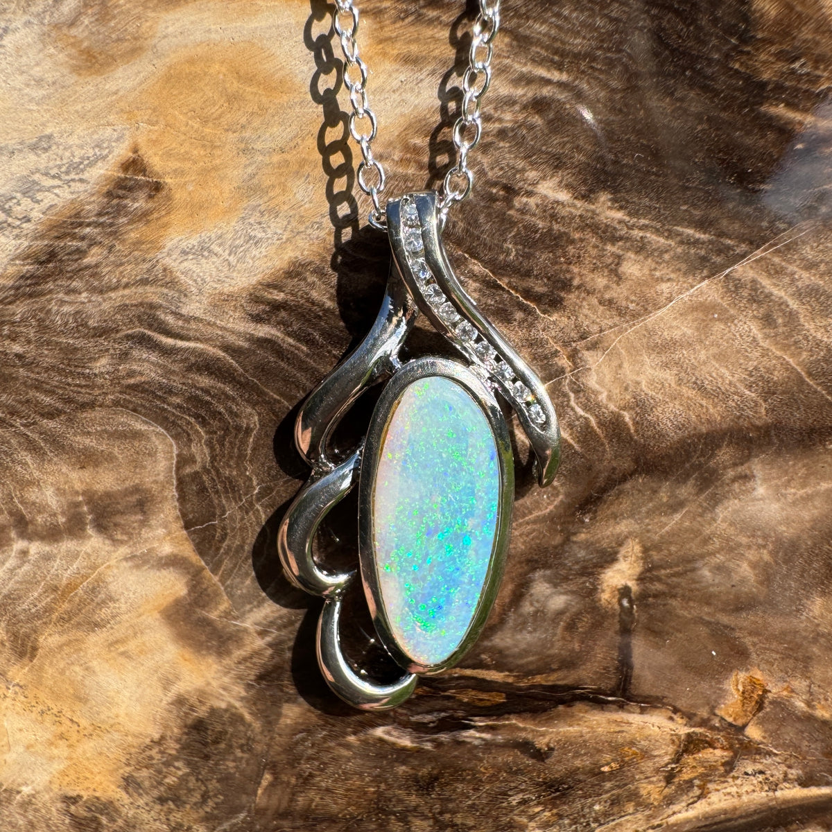 2.2ct Coober Pedy Crystal Opal Pendant Necklace ~ 'Jenolan Blues' | 925 Sterling Silver | Solid Australian Opal