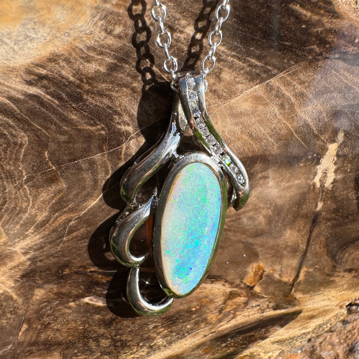 2.2ct Coober Pedy Crystal Opal Pendant Necklace ~ 'Jenolan Blues' | 925 Sterling Silver | Solid Australian Opal
