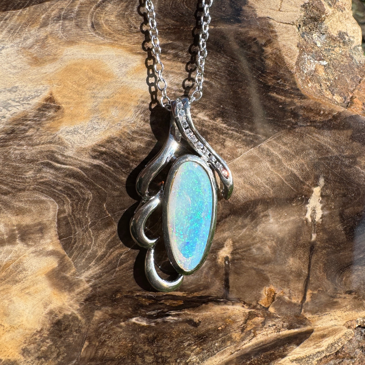2.2ct Coober Pedy Crystal Opal Pendant Necklace ~ 'Jenolan Blues' | 925 Sterling Silver | Solid Australian Opal