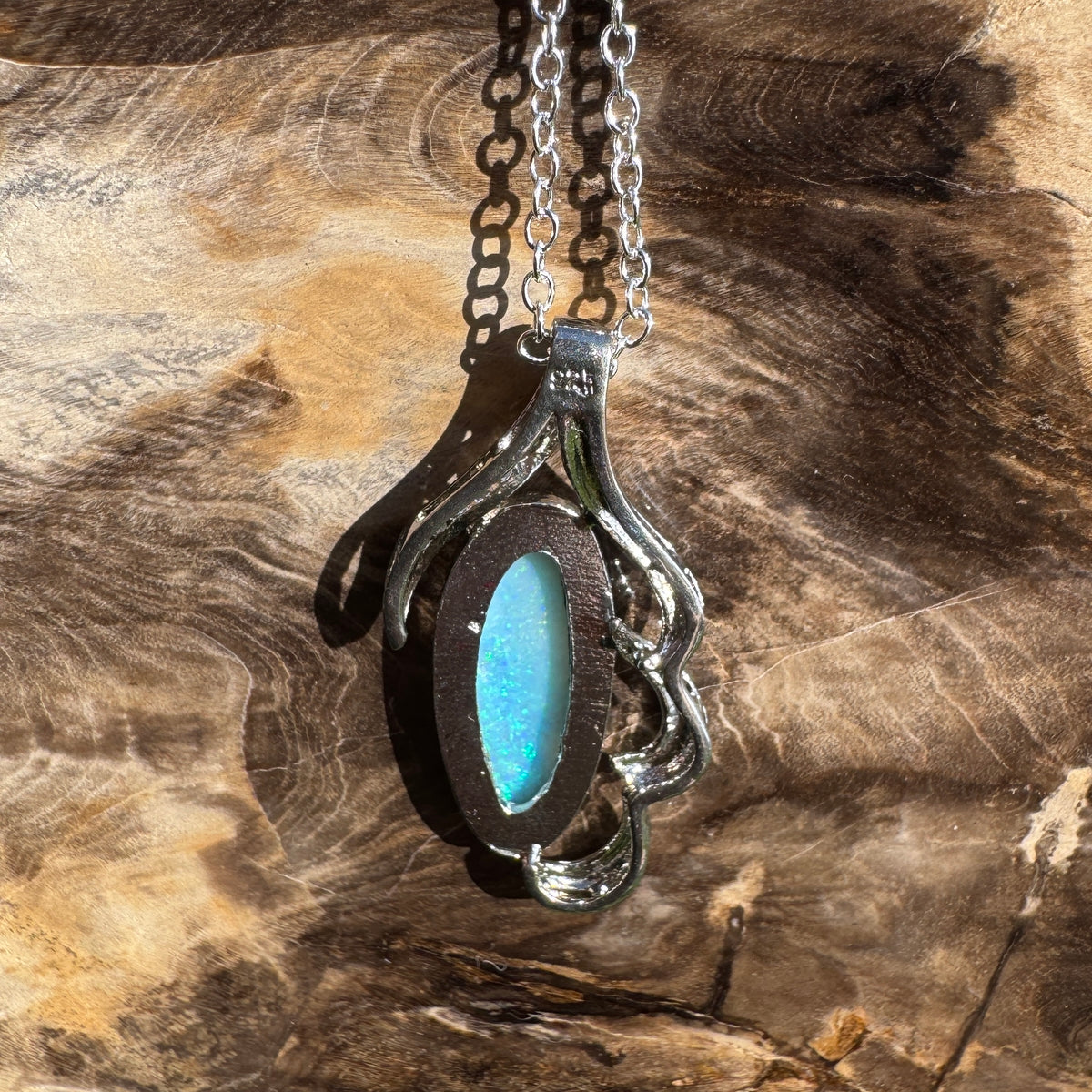 2.2ct Coober Pedy Crystal Opal Pendant Necklace ~ 'Jenolan Blues' | 925 Sterling Silver | Solid Australian Opal