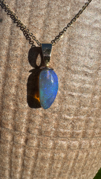 'Airlie Waters' ~ Handcrafted 9ct Solid Gold 2ct Lightning Ridge Opal Pendant