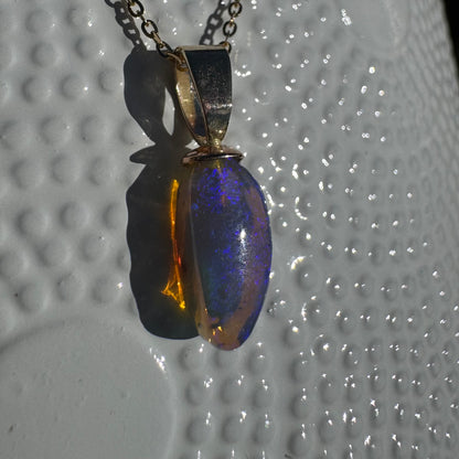 'Airlie Waters' ~ Handcrafted 9ct Solid Gold 2ct Lightning Ridge Opal Pendant