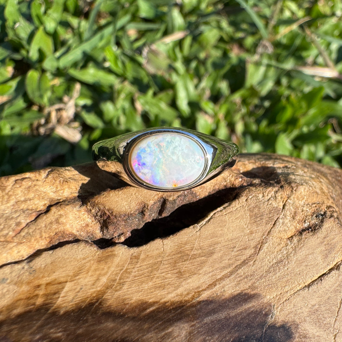 1.1ct Coober Pedy Opal Ring ~ 'Beauty Point Gleam' | 925 Sterling Silver | Solid Australian Opal