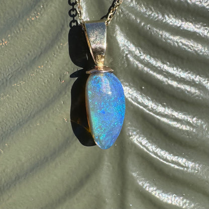 'Airlie Waters' ~ Handcrafted 9ct Solid Gold 2ct Lightning Ridge Opal Pendant