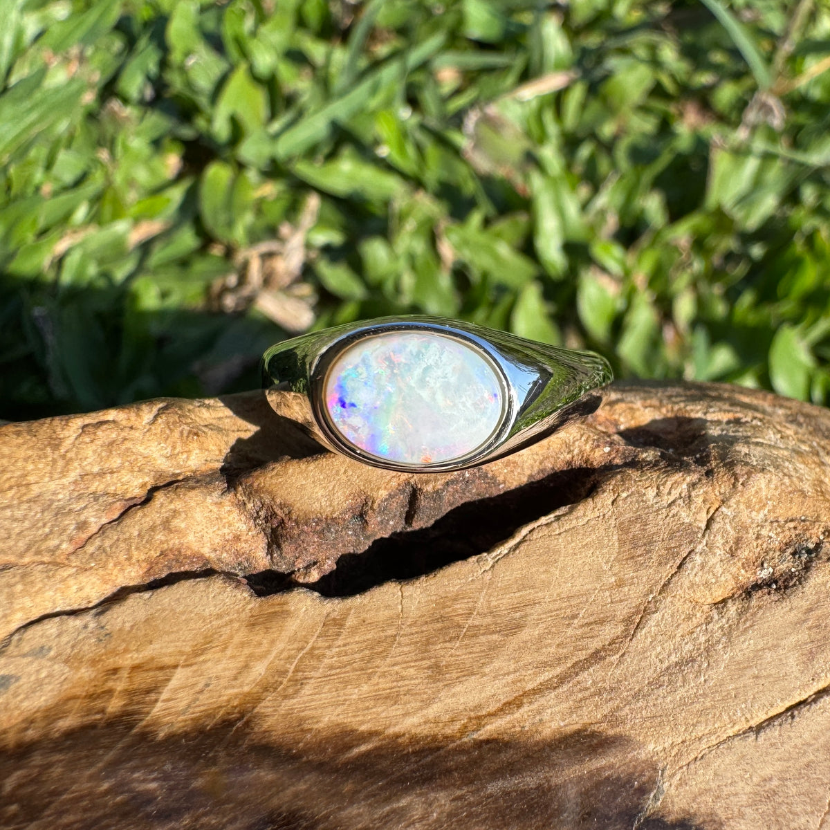 1.1ct Coober Pedy Opal Ring ~ 'Beauty Point Gleam' | 925 Sterling Silver | Solid Australian Opal