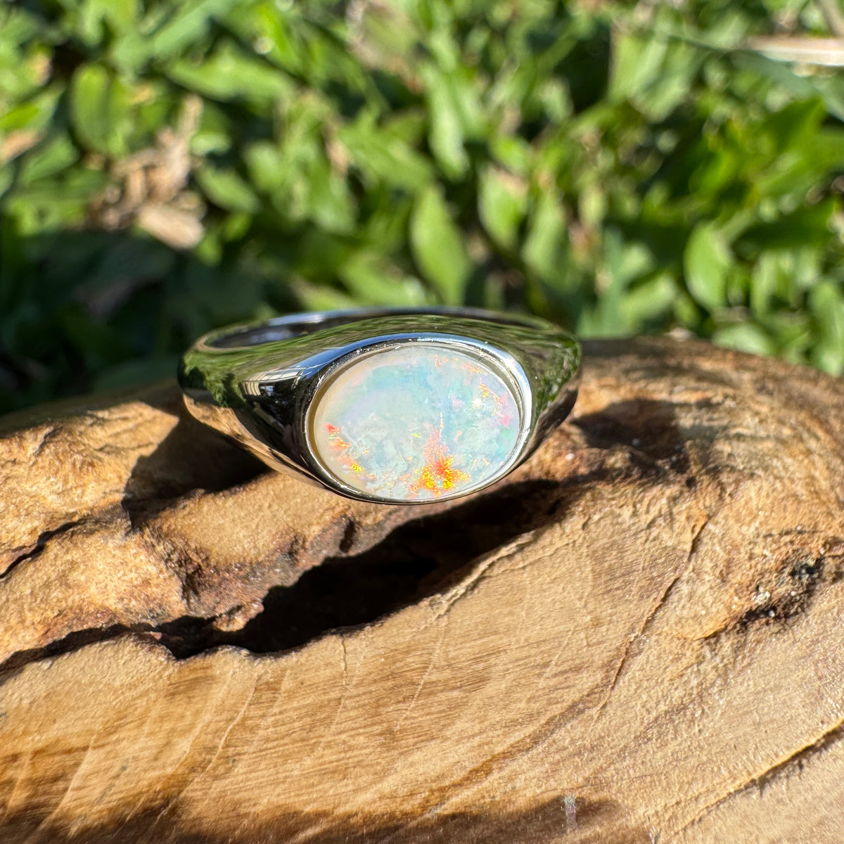 1.1ct Coober Pedy Opal Ring ~ 'Beauty Point Gleam' | 925 Sterling Silver | Solid Australian Opal