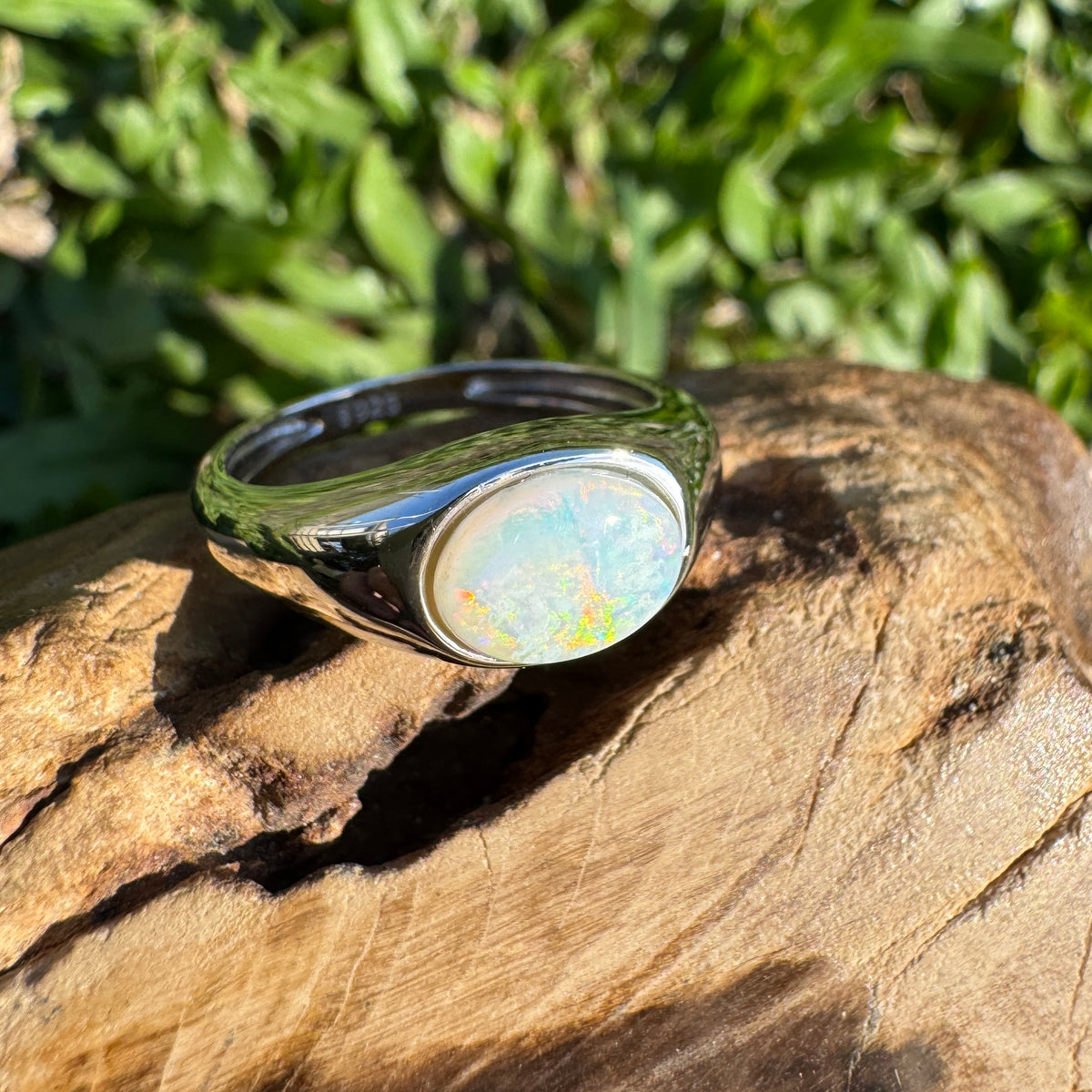 1.1ct Coober Pedy Opal Ring ~ 'Beauty Point Gleam' | 925 Sterling Silver | Solid Australian Opal
