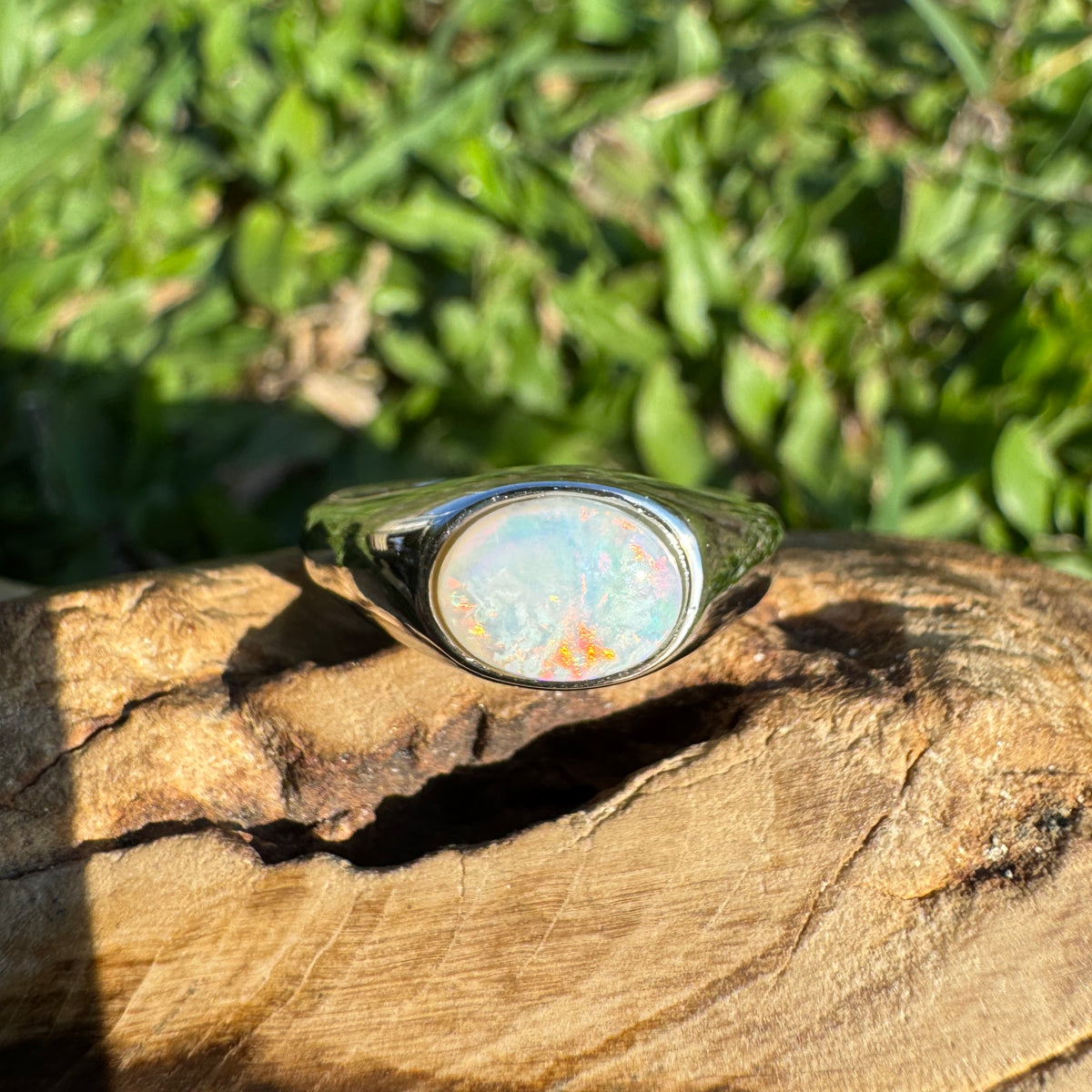1.1ct Coober Pedy Opal Ring ~ 'Beauty Point Gleam' | 925 Sterling Silver | Solid Australian Opal