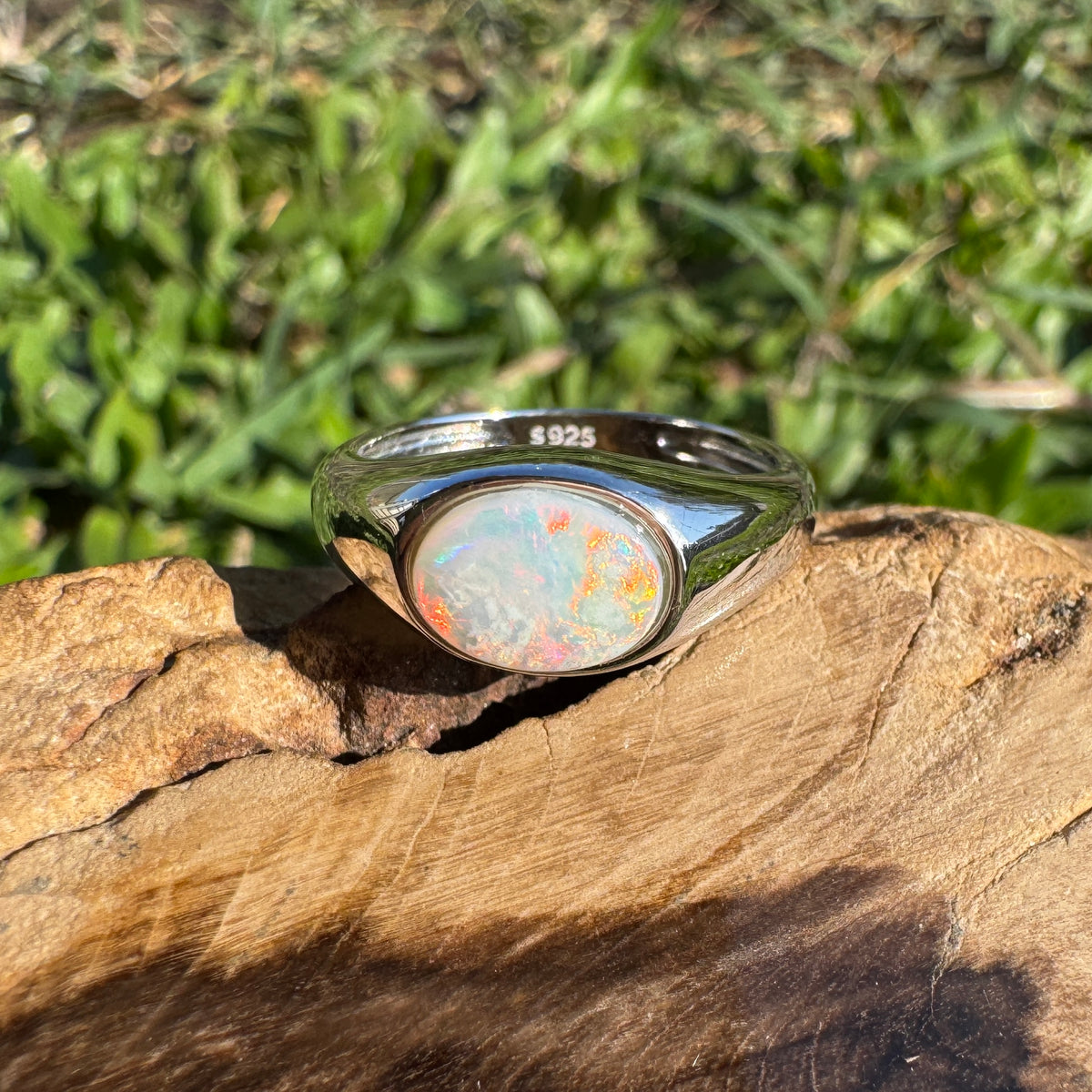 1.1ct Coober Pedy Opal Ring ~ 'Beauty Point Gleam' | 925 Sterling Silver | Solid Australian Opal