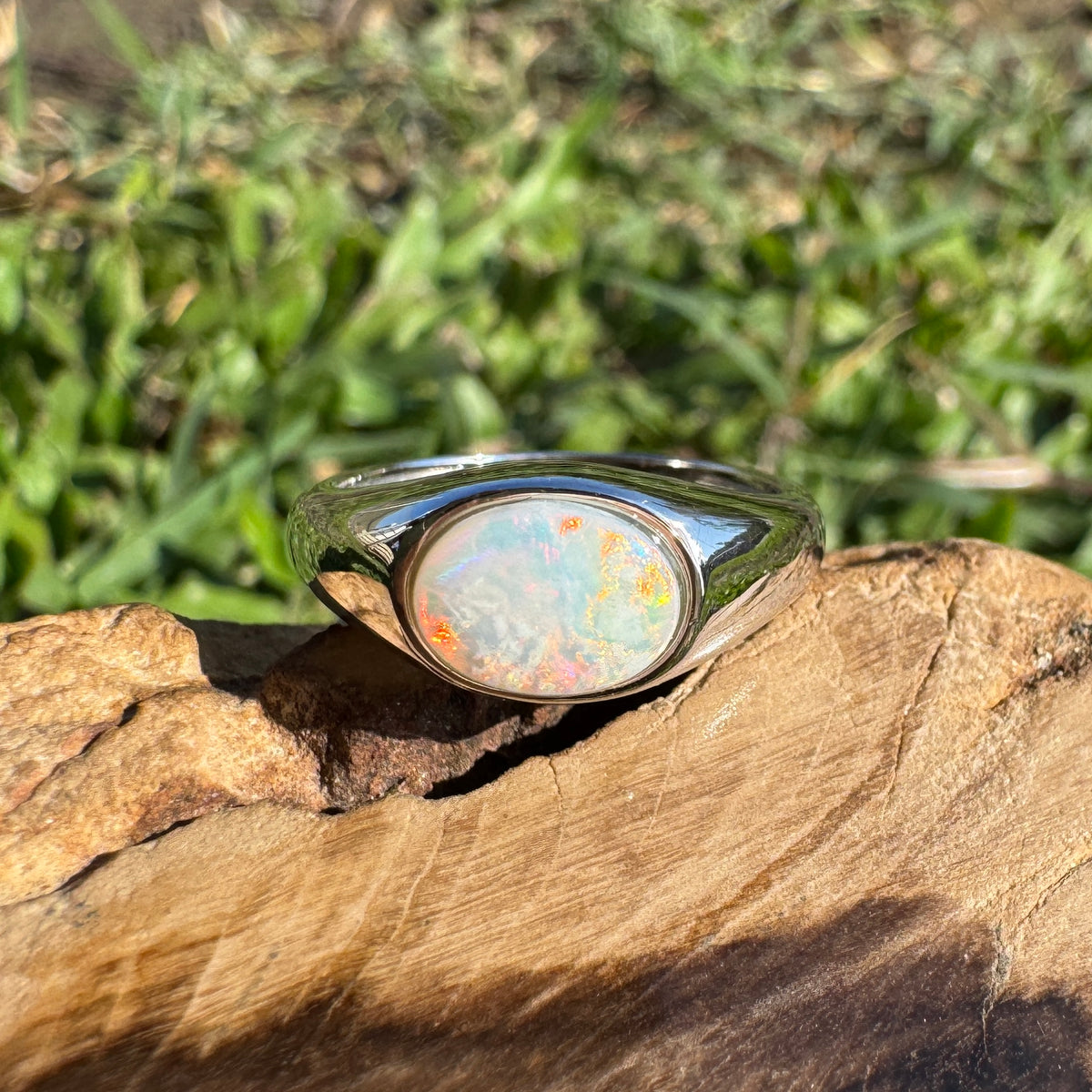 1.1ct Coober Pedy Opal Ring ~ 'Beauty Point Gleam' | 925 Sterling Silver | Solid Australian Opal