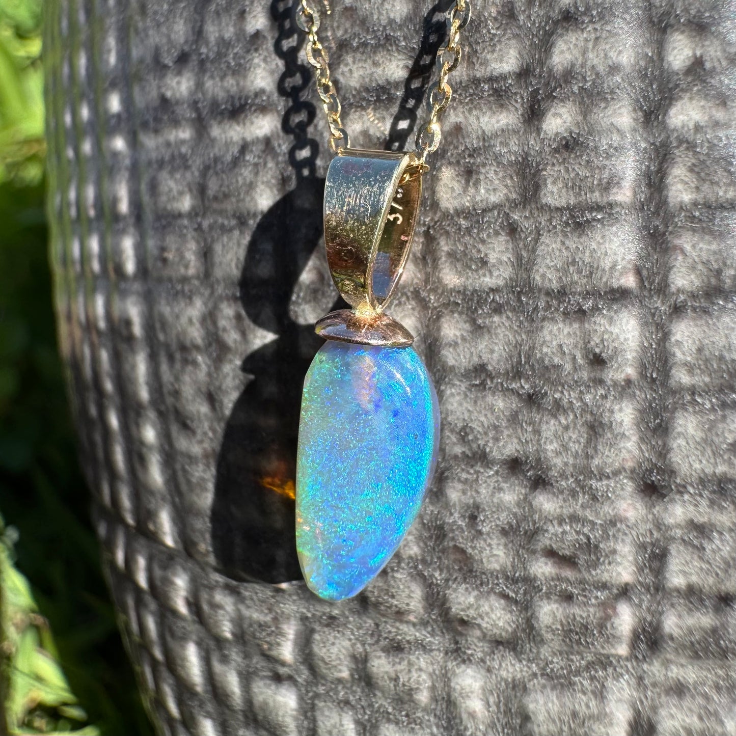 'Airlie Waters' ~ Handcrafted 9ct Solid Gold 2ct Lightning Ridge Opal Pendant