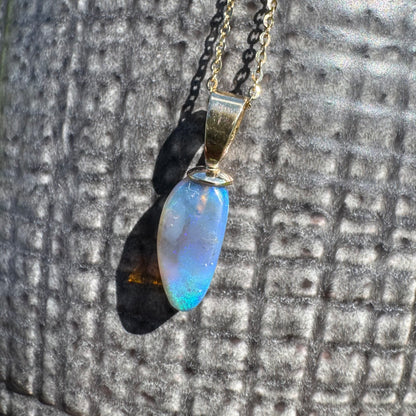 'Airlie Waters' ~ Handcrafted 9ct Solid Gold 2ct Lightning Ridge Opal Pendant